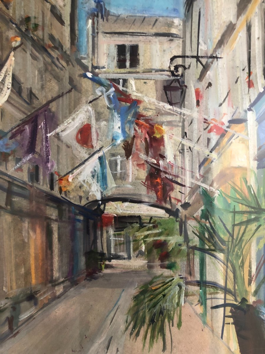 Marc Rassiat Gouache  Sur Papier Rue De Paris-photo-3