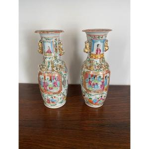 China Canton Pair Of Vase End XIX