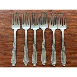 Six Sterling Silver Dessert Forks 