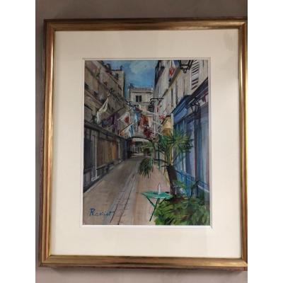 Marc Rassiat Gouache  Sur Papier Rue De Paris