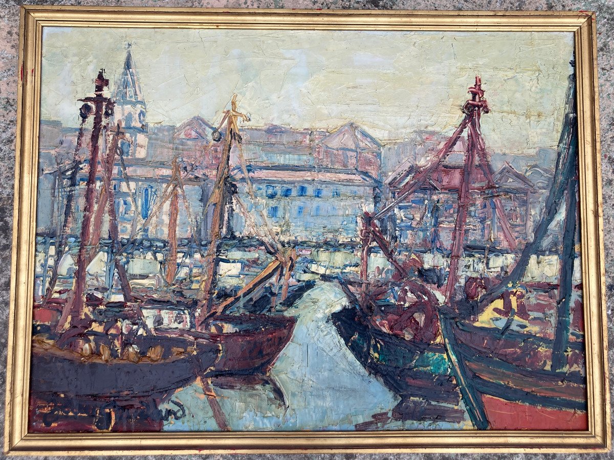 Huile Sur Toile - Le Port De Marseille - Jean Goudard 