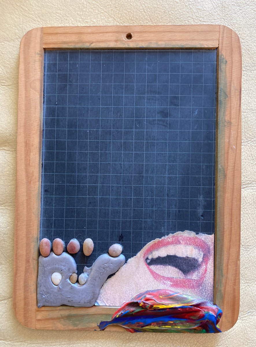 Ancienne Ardoise D'écolier French Slate & Wood School Chalkboard 1960s 