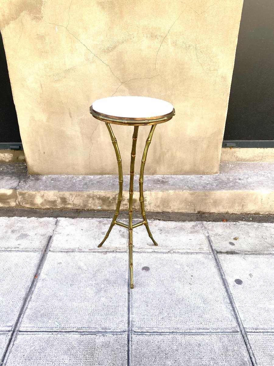 Guéridon Tripode En Bronze Et Marbre Blanc De La Maison Bagues