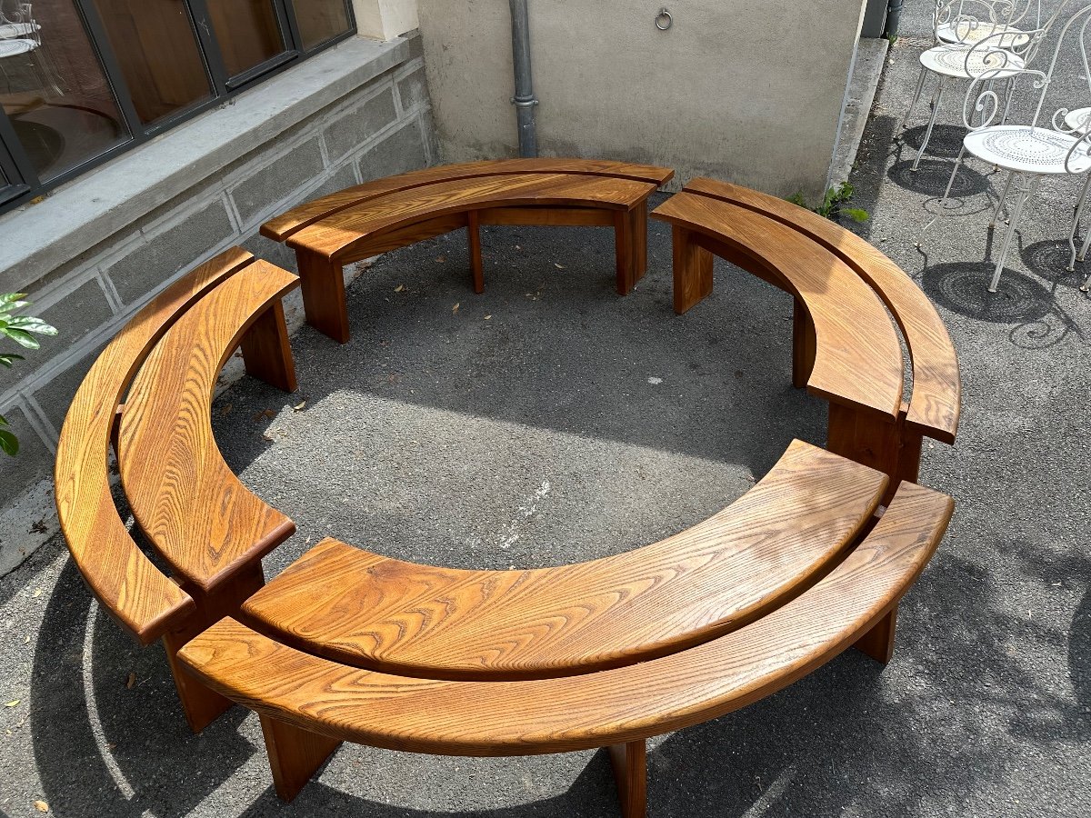 Table Pierre Chapo T21 D Orme Massif et ses 4 bancs quart de rond -photo-3