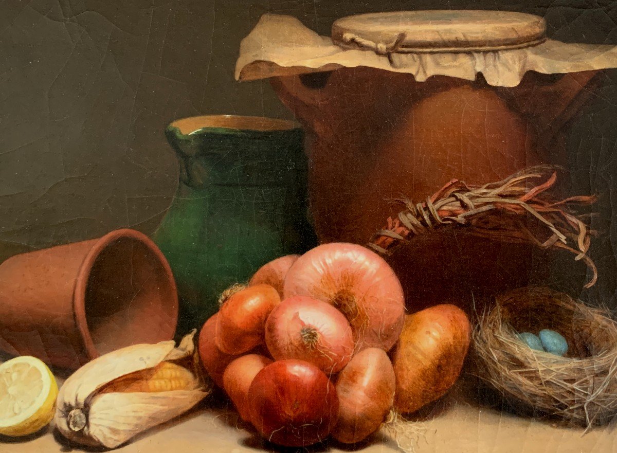 Ecole Française Fin Du XIXe Siècle, Nature Morte Aux Oignons, Huile Sur Toile, Cuisine-photo-2