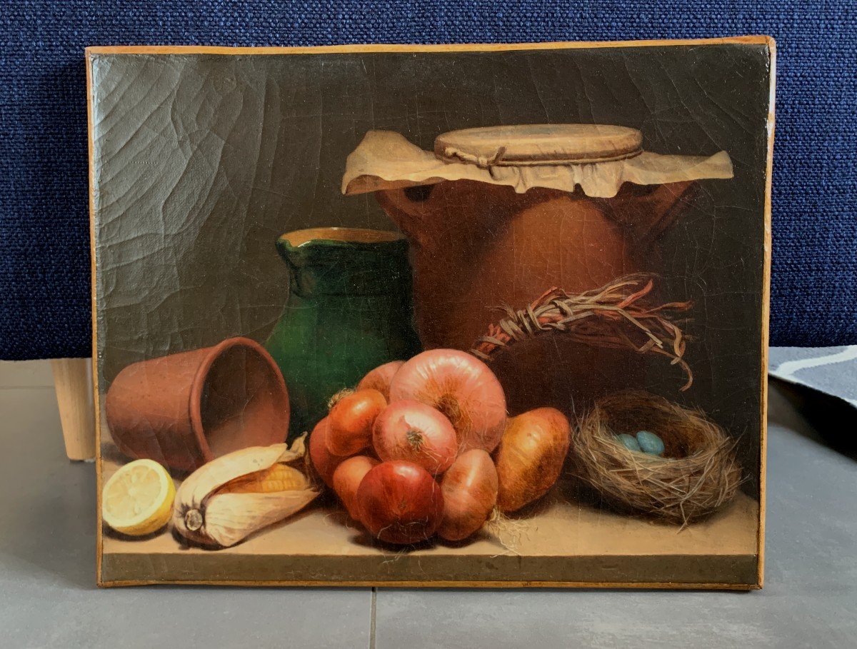 Ecole Française Fin Du XIXe Siècle, Nature Morte Aux Oignons, Huile Sur Toile, Cuisine-photo-3