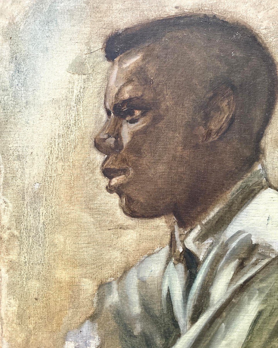 Ecole Française Vers 1920, Etude de portrait d'Homme Noir, Huile Sur Toile-photo-2