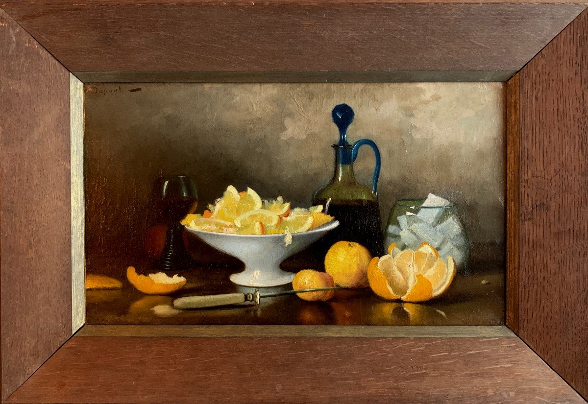 Dupont? Ecole Française Fin XIXe, Nature Morte Aux Agrumes Et à La Verrerie, Huile Sur Toile-photo-2