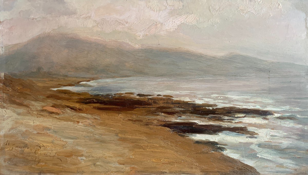 Marie Jannot-pinet (lyonnaise Painter Born In 1874), Seaside, Marine, Oil On Panel