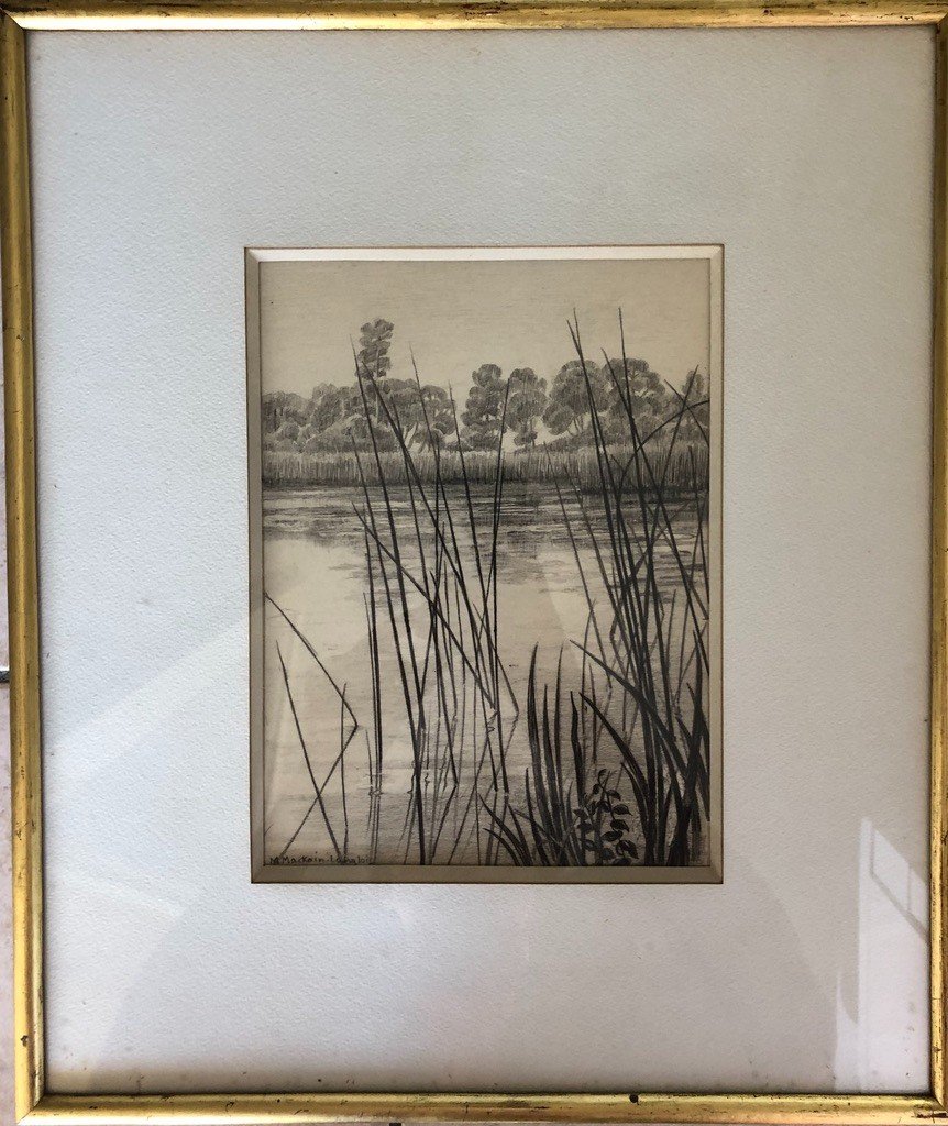 Marguerite Mackain-Langlois (1896-1979), Etang En Sologne, Dessin au fusain-photo-4