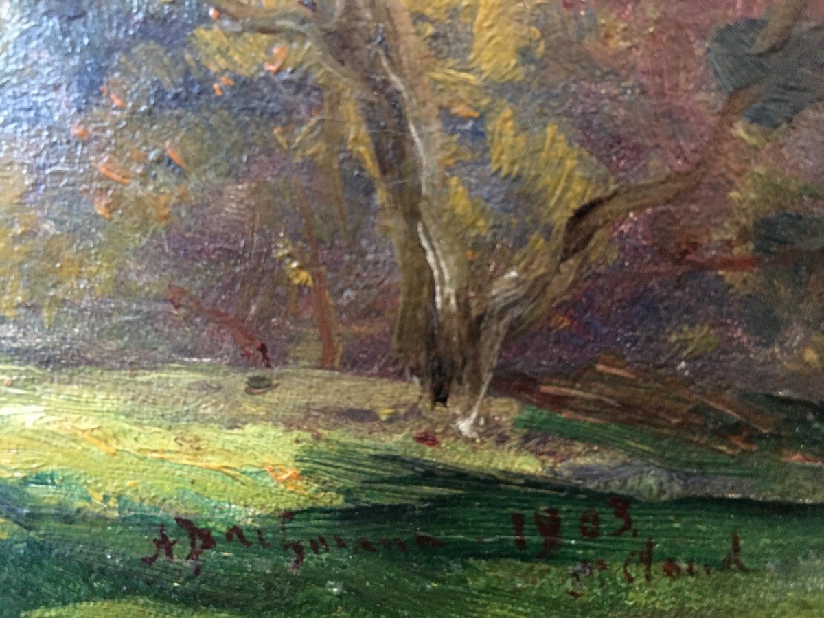 Adolphe Bachmann (né Vers 1880), Vue Animée Du Parc De Saint Cloud, Huile Sur Panneau-photo-2