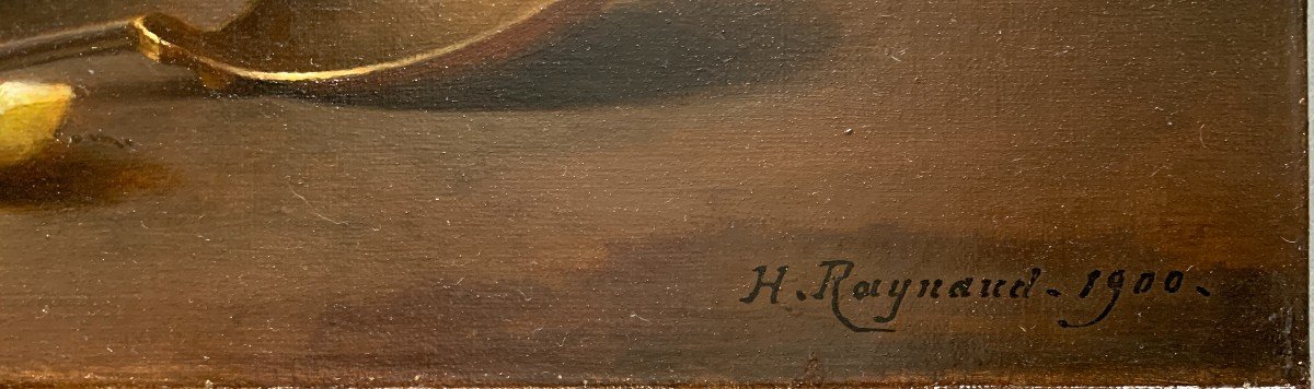 H.Raynaud?, Ecole Française 1900, Nature Morte Aux Fraises Et Au Citron, Huile Sur Toile-photo-2