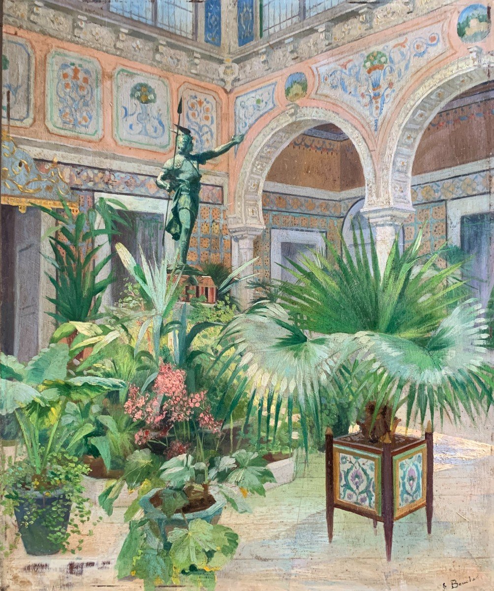 Joseph Félix Bouchor (1853-1937) (attr.à), Vue De Cour Intérieure De Palais Oriental, Huile