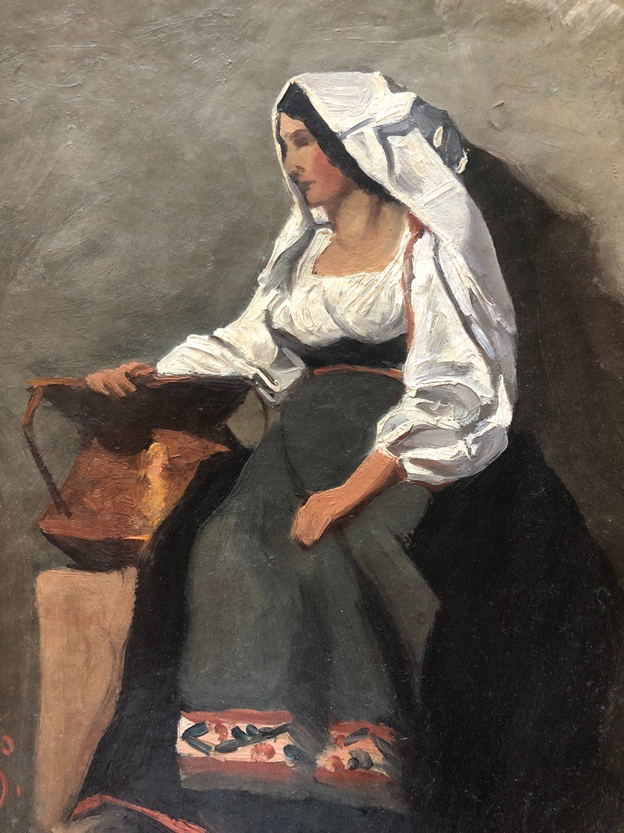 Ecole Française ou Italienne Milieu XIXe, Portrait d'Italienne à Alvito, 1849, Huile Sur Papier-photo-2