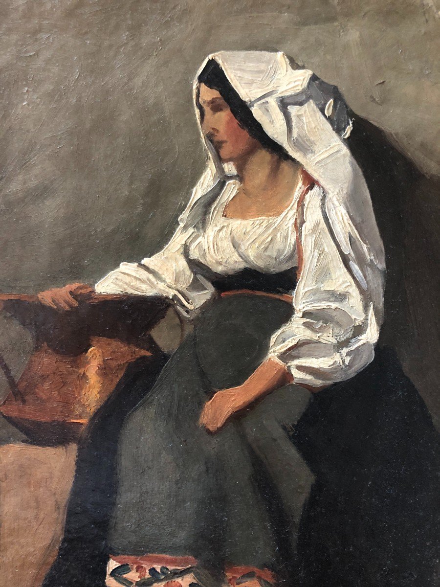 Ecole Française ou Italienne Milieu XIXe, Portrait d'Italienne à Alvito, 1849, Huile Sur Papier-photo-3