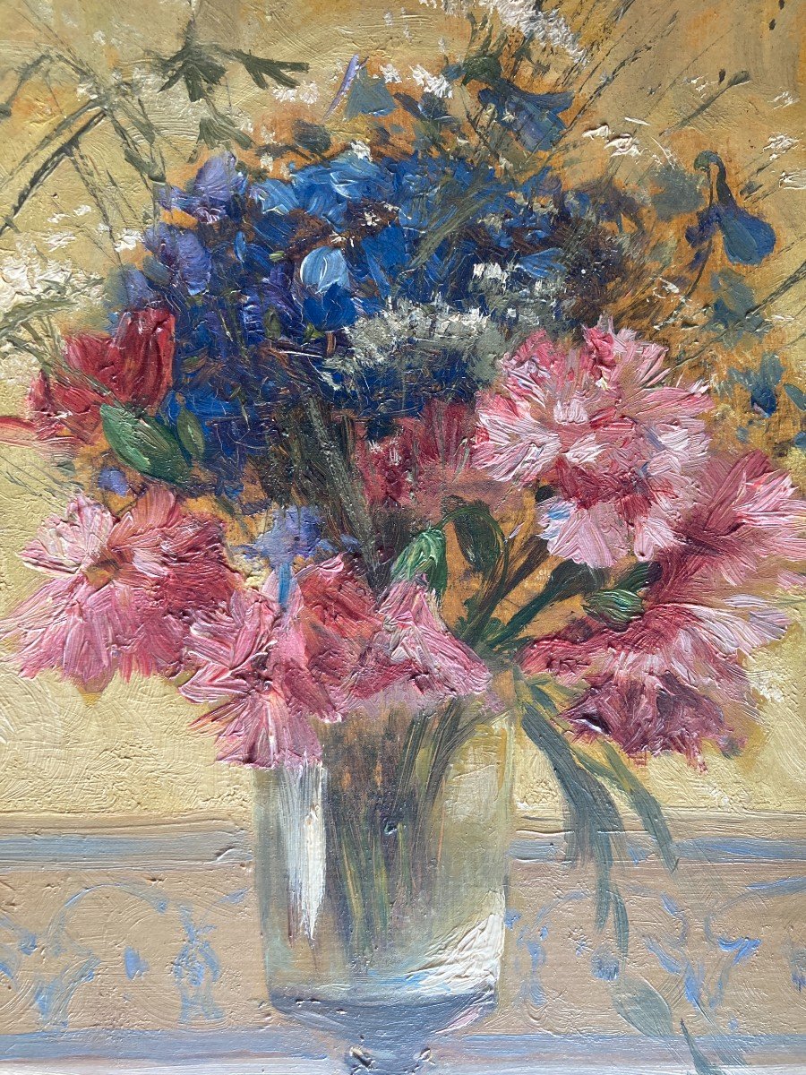 Amédée Baudit (1825-1890), Bouquet De Fleurs: Oeillets Et Bleuets Dans Un Vase, Huile Sur Toile-photo-4