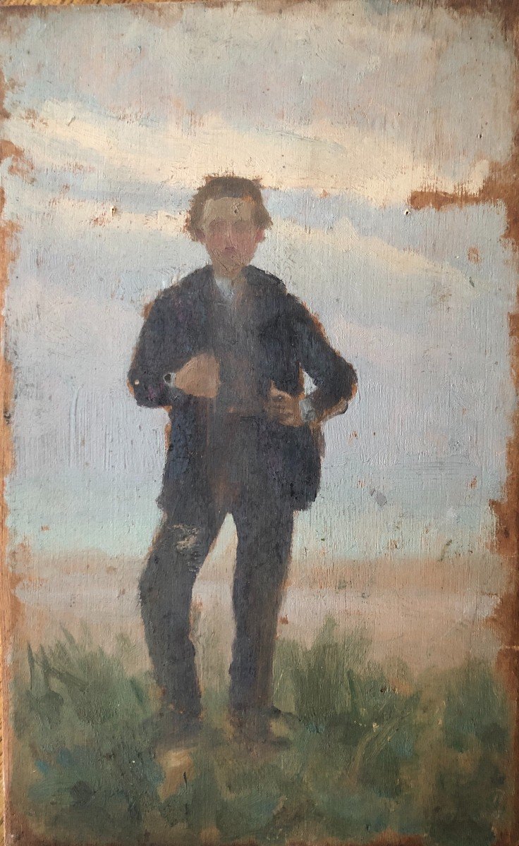 Jules Octave Triquet (paris 1867-1914), Portrait Of Young Man, Oil, Sketch