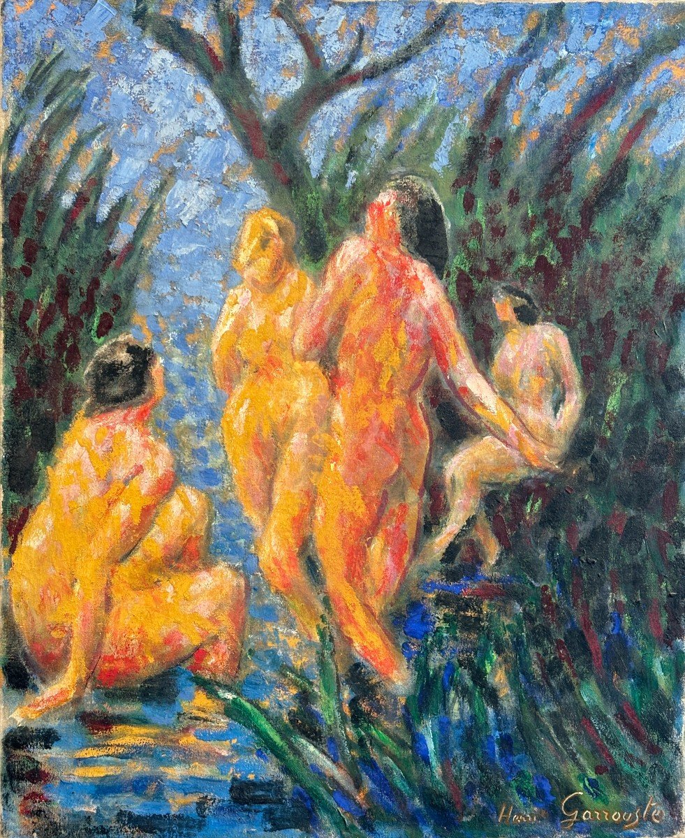 Henri Garrouste (né En 1890), Les Baigneuses Ou Femmes Nues Dans Un Paysage, Huile Sur Toile