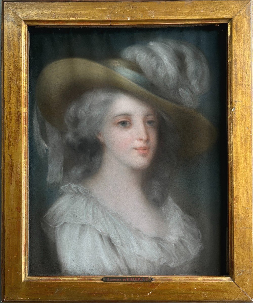 French School (19th Century), Portrait Of Madame De Saint-bris, Marquise De Villere, Pastel