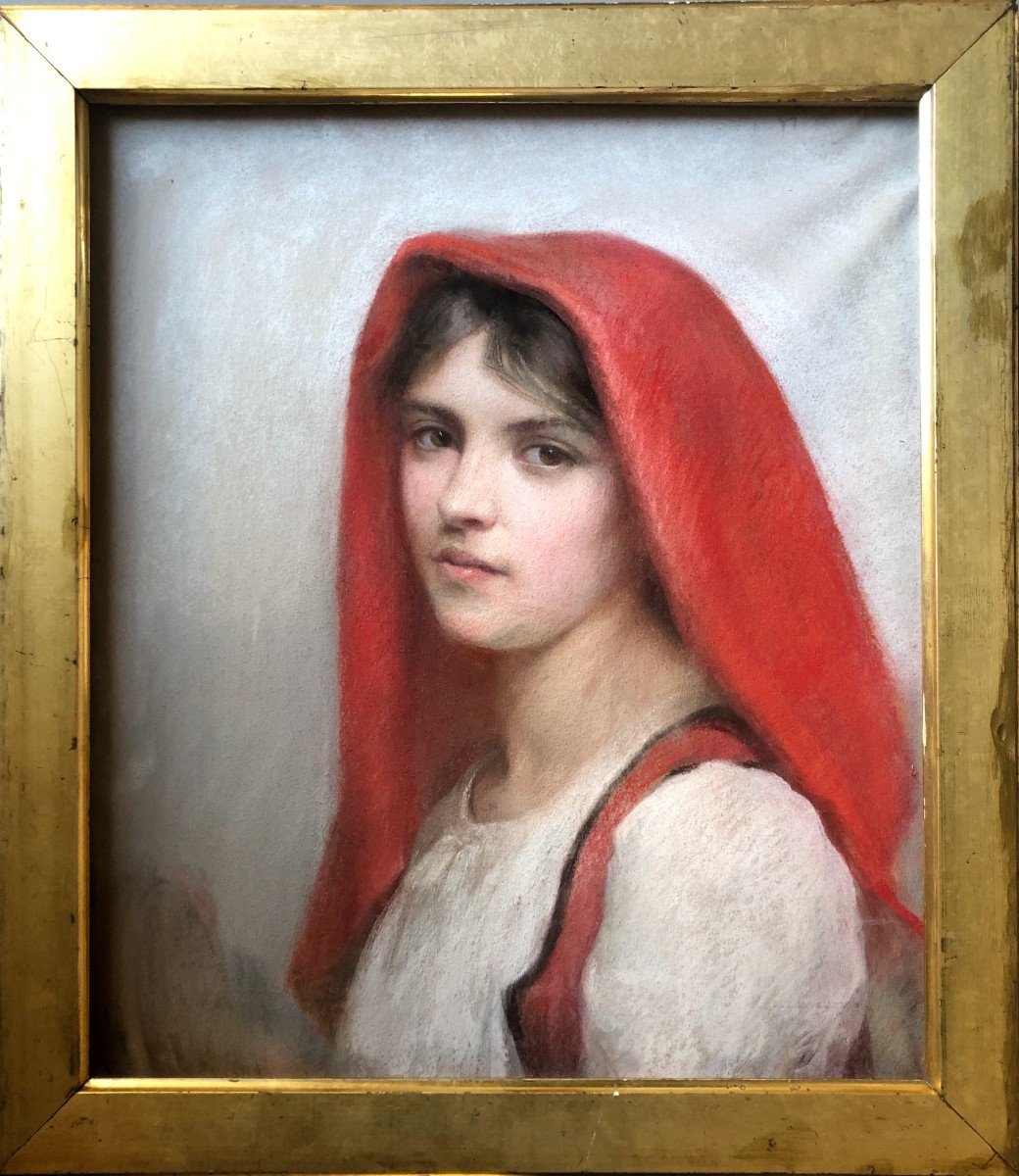 Ecole Fin XIXe, Portrait De Jeune Femme Italienne, Pastel, Dessin