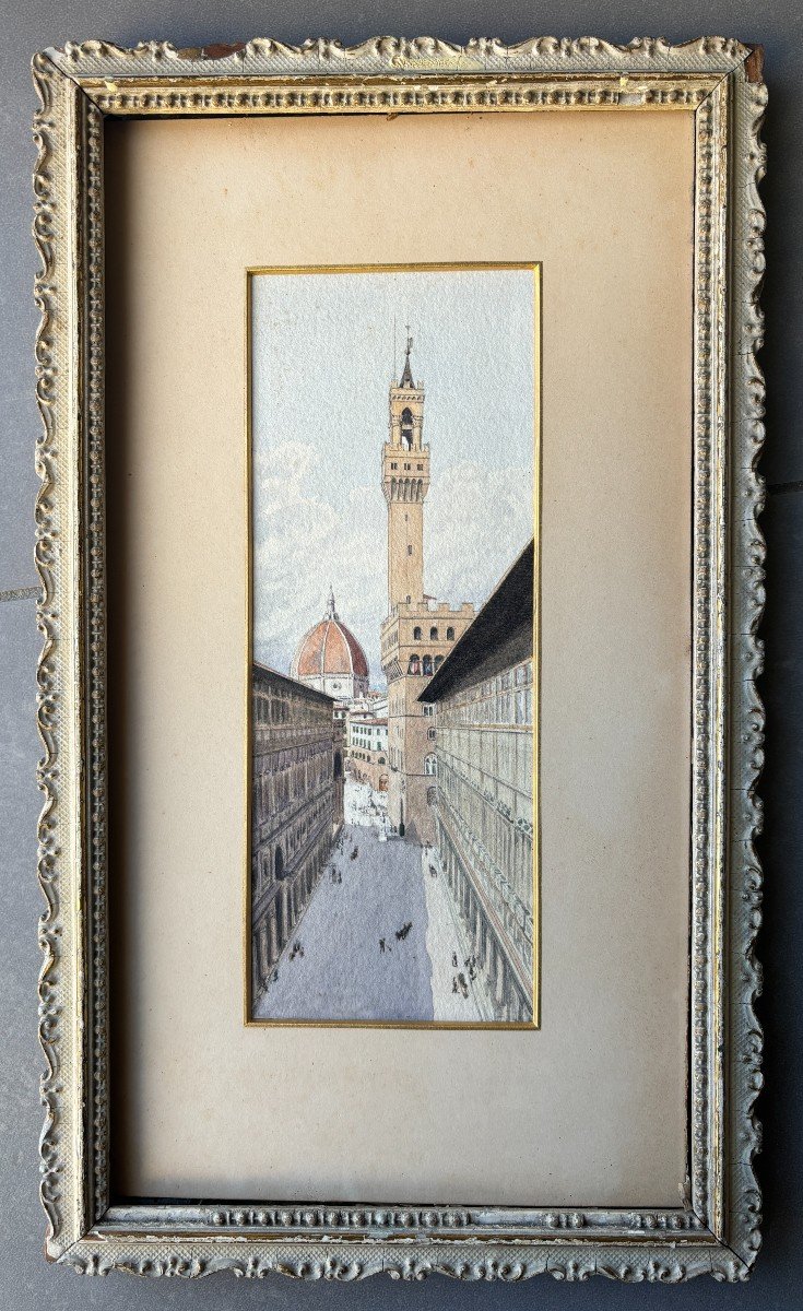French School Early 20th Century, View Of Florence: The Duomo And The Arnolfo Tower Of The Palaccio Vecchio-photo-4