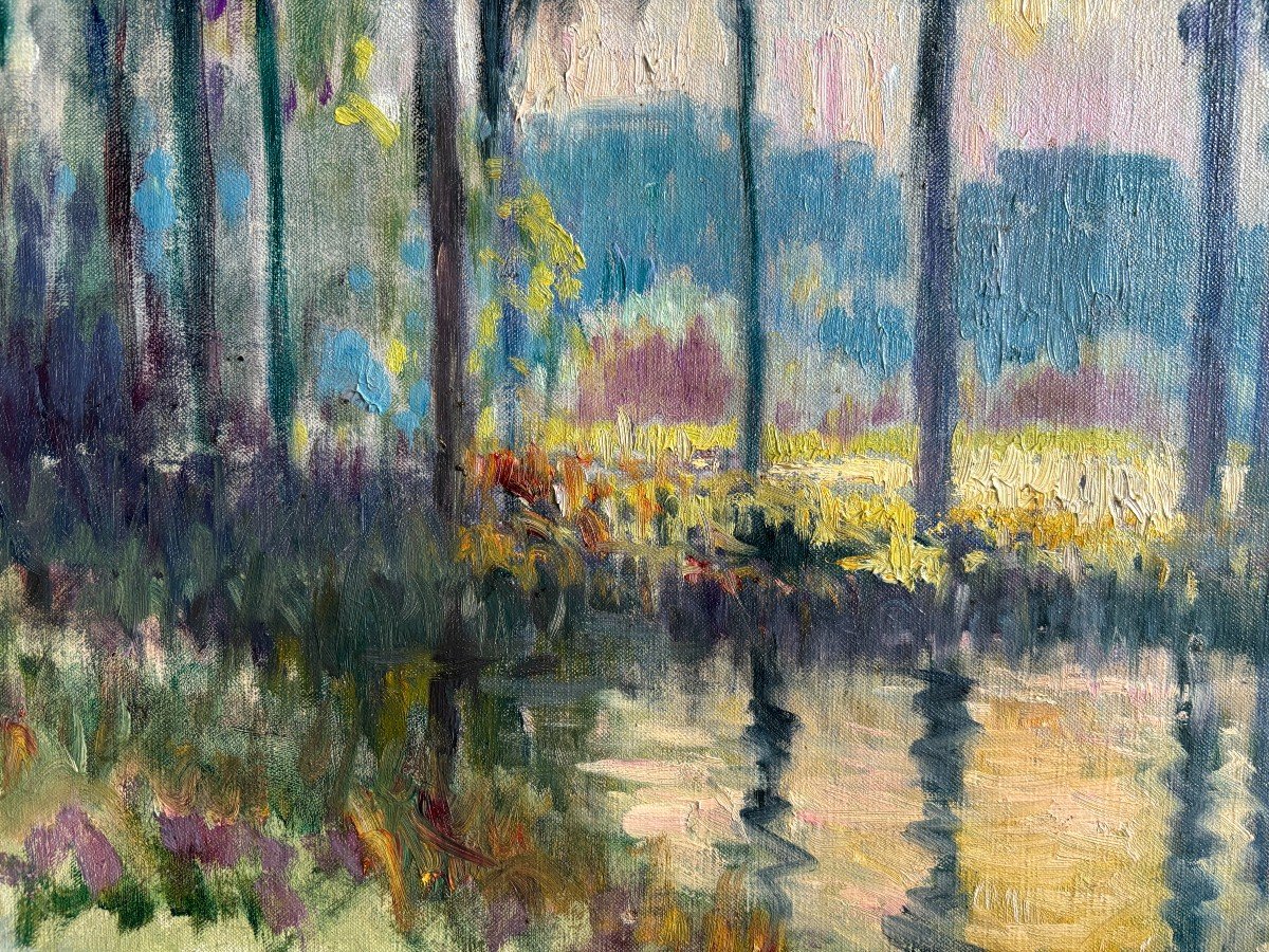 Léon Broquet (1869-1935), Paysage En Bord De Rivière, l'été?, Huile Sur Toile, Impressionnisme -photo-2