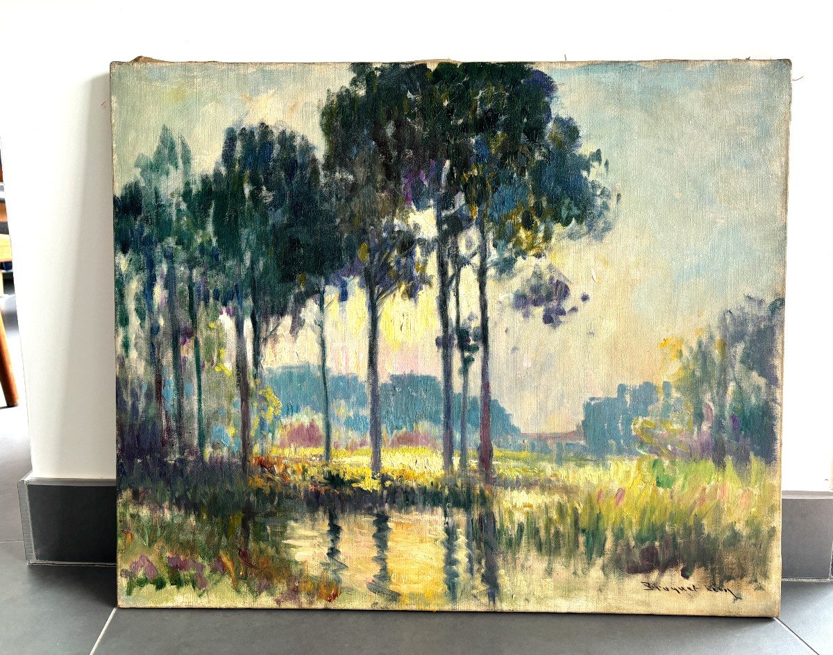 Léon Broquet (1869-1935), Riverside Landscape, Summer?, Oil On Canvas, Impressionism -photo-4