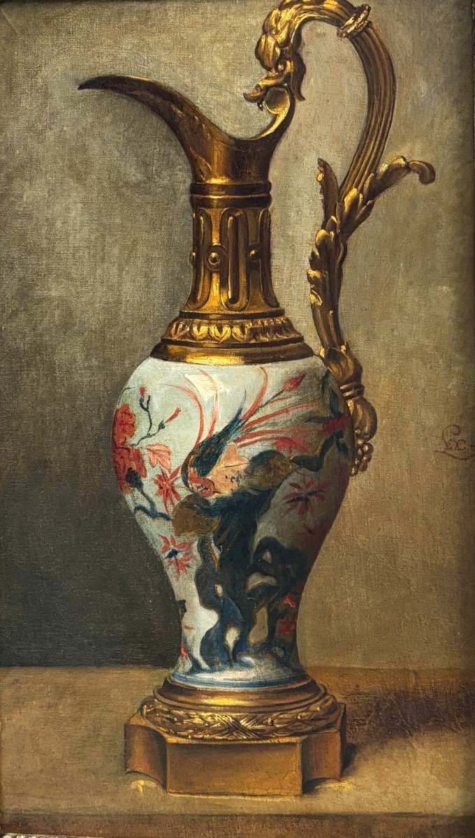 19th Century French School, Portrait Of An Ewer In Chinese Porcelain, Oil On Paper