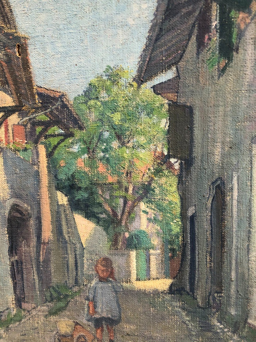 John Henri Deluc (1868-1958), Animated Street Landscape, Swiss Painter, Oil On Canvas-photo-3