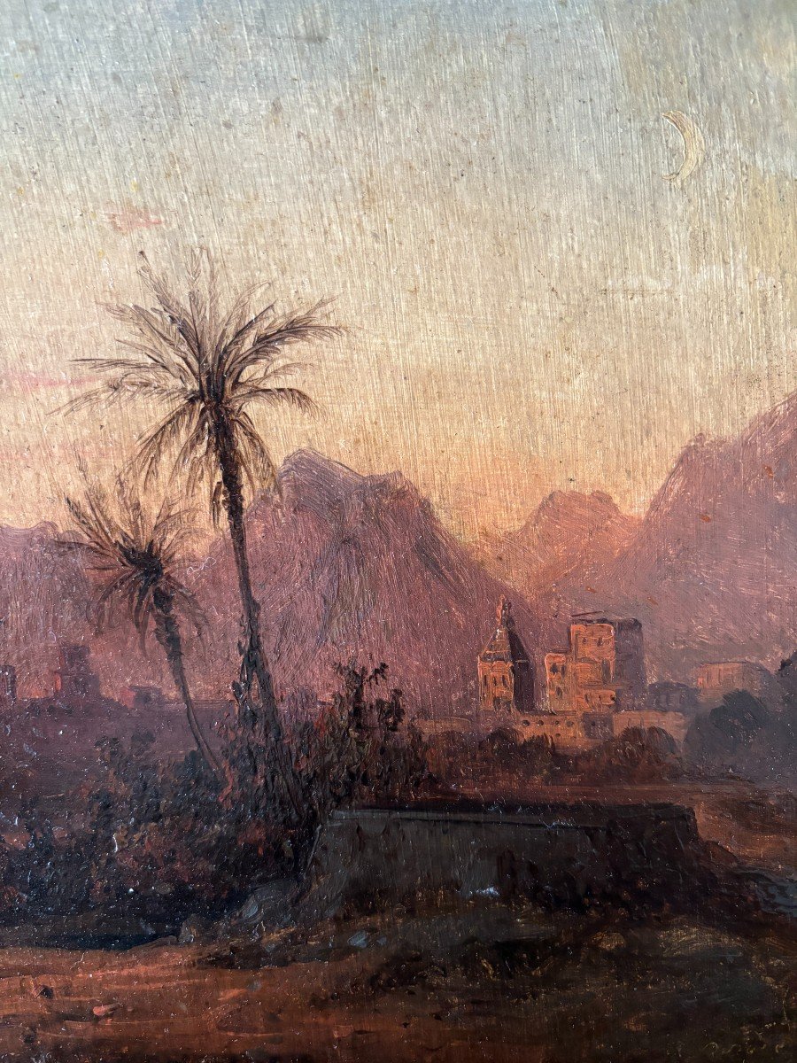 Aimé Louis André (lyon 1815-1885), Orientalist Landscape: North Africa Or Lebanon? Oil Paper-photo-2