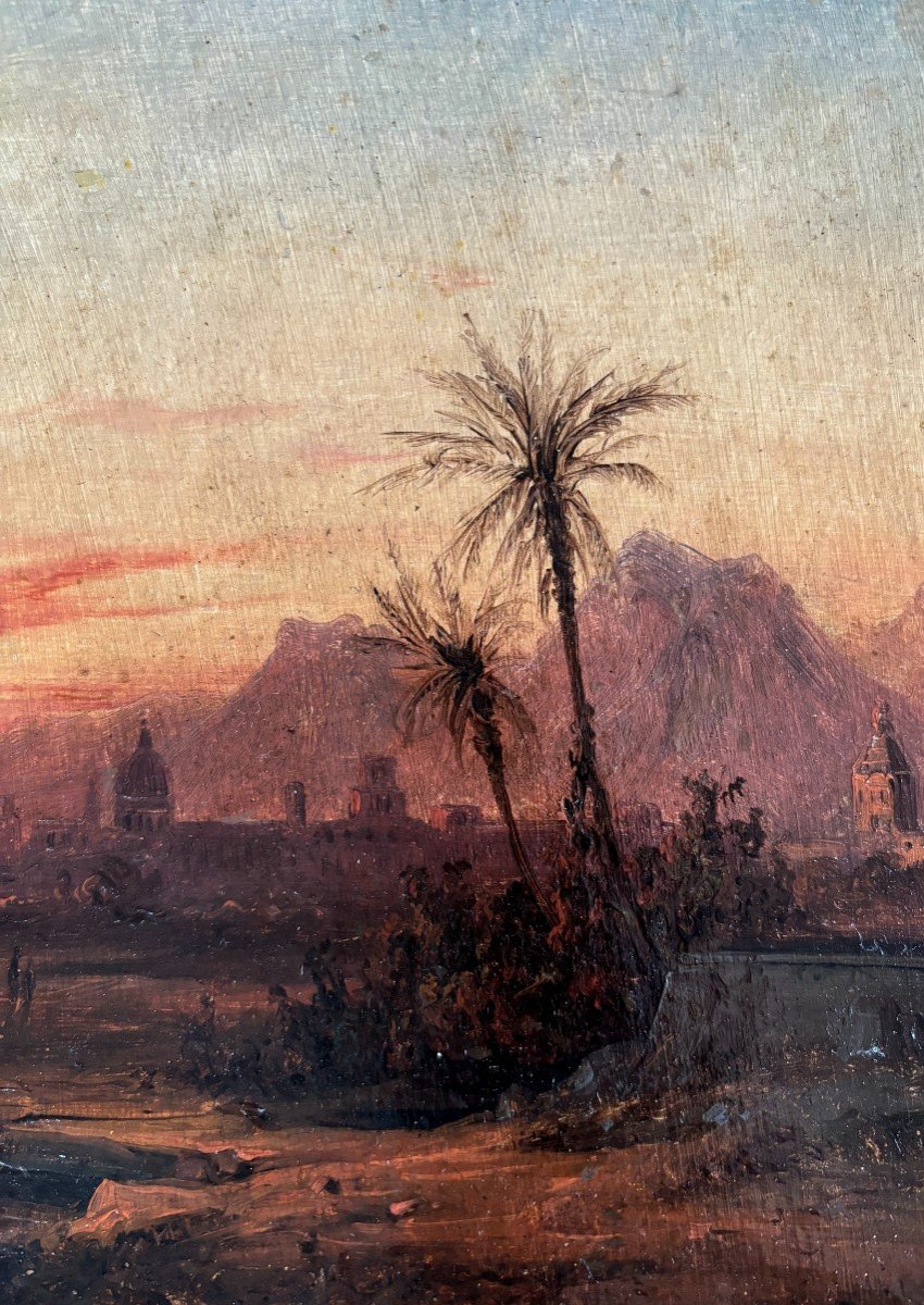 Aimé Louis André (lyon 1815-1885), Orientalist Landscape: North Africa Or Lebanon? Oil Paper-photo-4