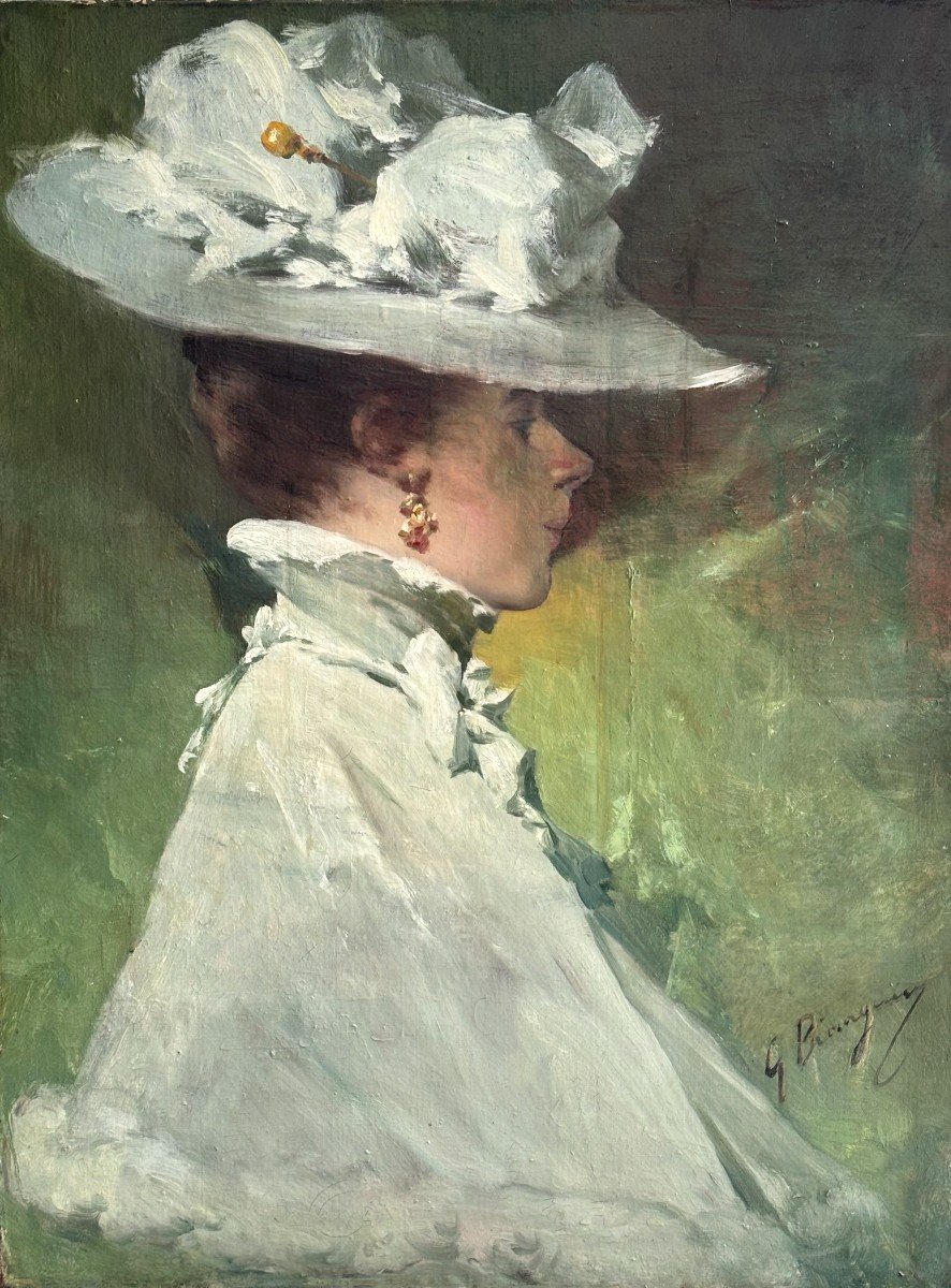 Gabriel Beringuier (toulouse 1842-1913), Portrait Of An Elegant Jeweled Lady, Oil On Canvas