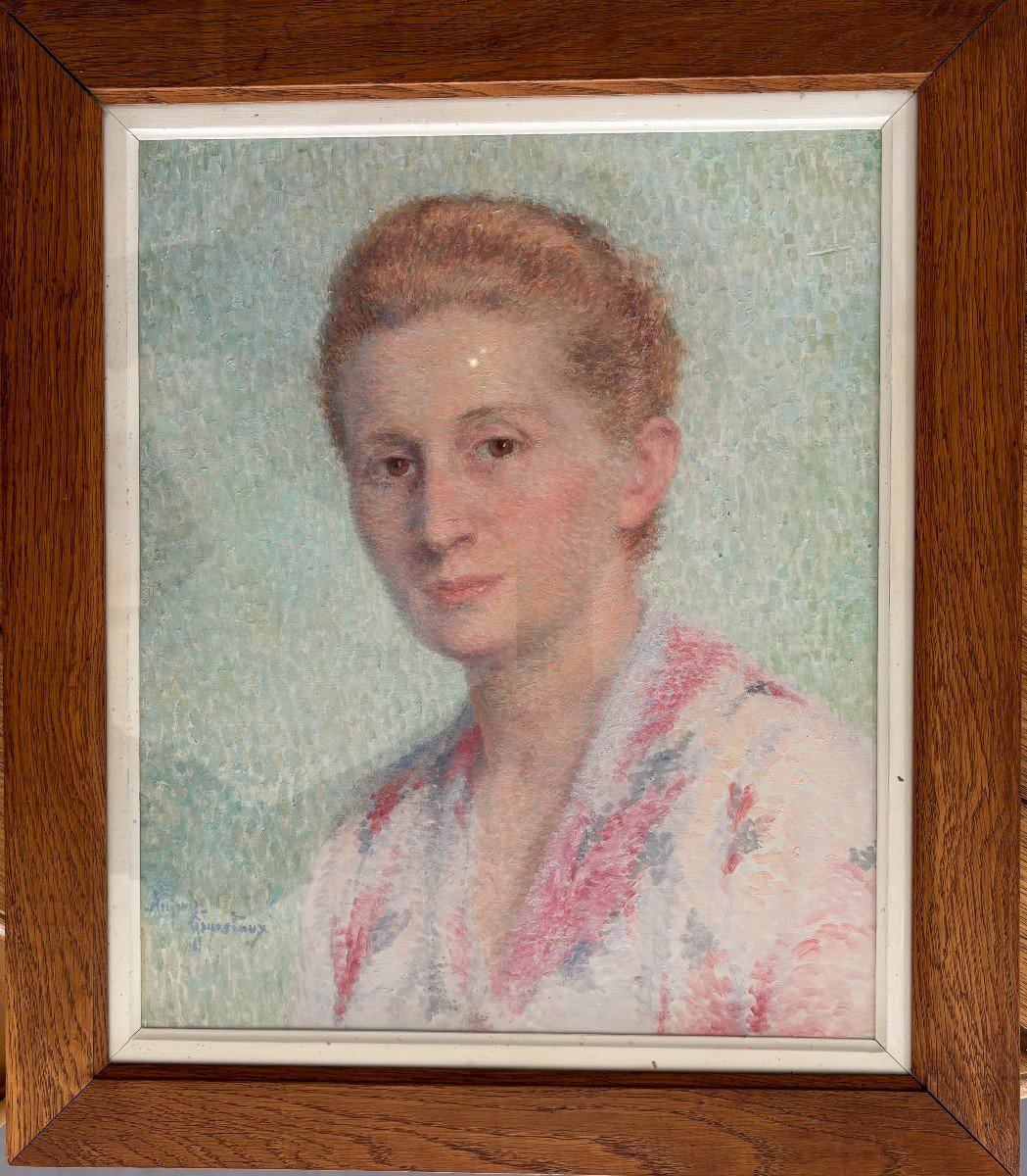 Suzanne Aufray-genestoux (lyon 1876-1964), Portrait Of A Woman, Pointillism, Oil -photo-4