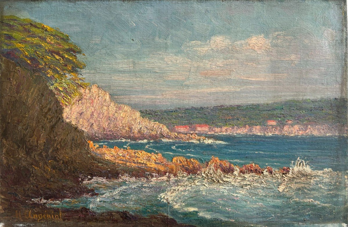 Henri Charles Angeniol (1870-1959), Seaside In The Mediterranean, Giens?, Oil On Canvas, Lyon