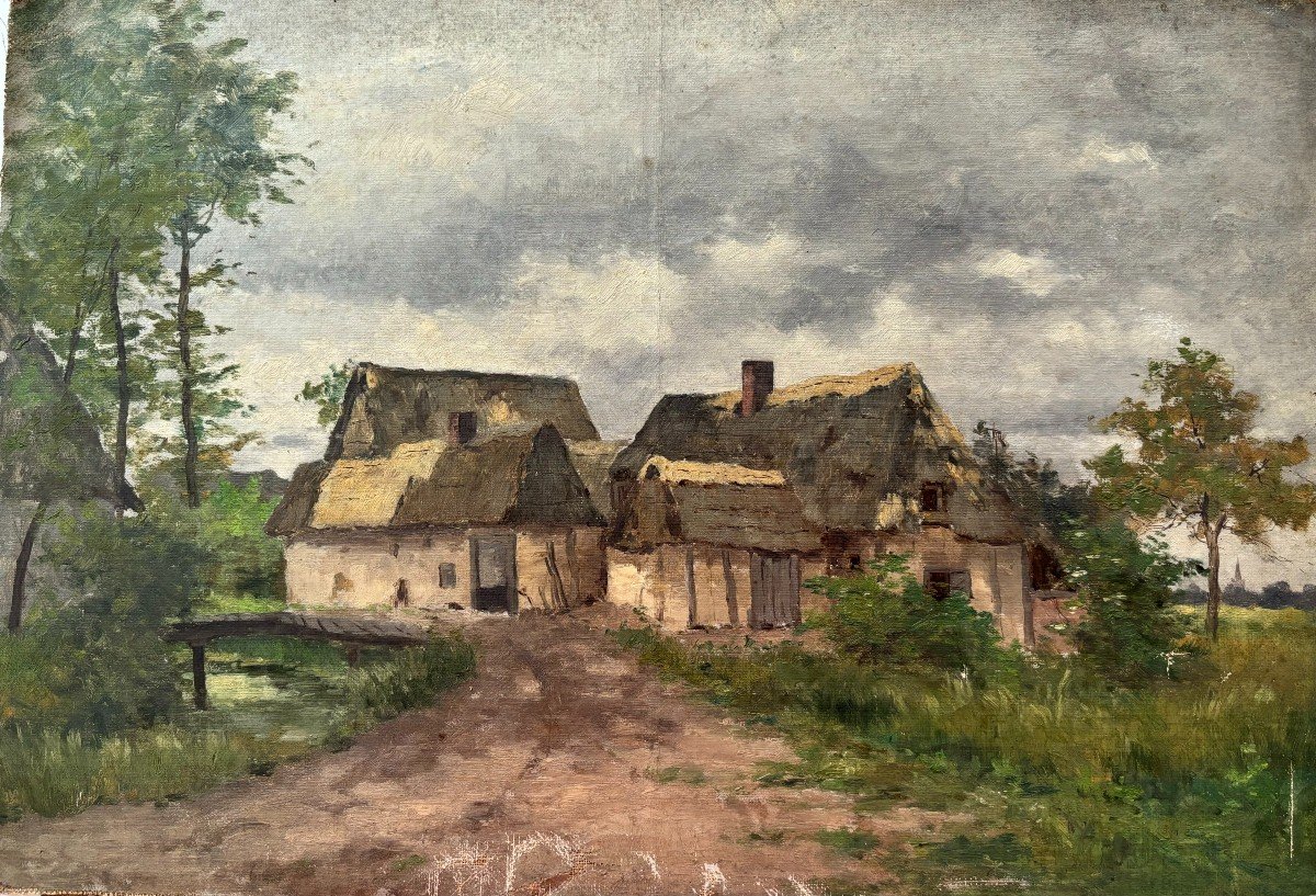 Arthur Perdreau (19th-20th Century), Farmhouse In Normandy?, Barbizon School, Oil On Canvas