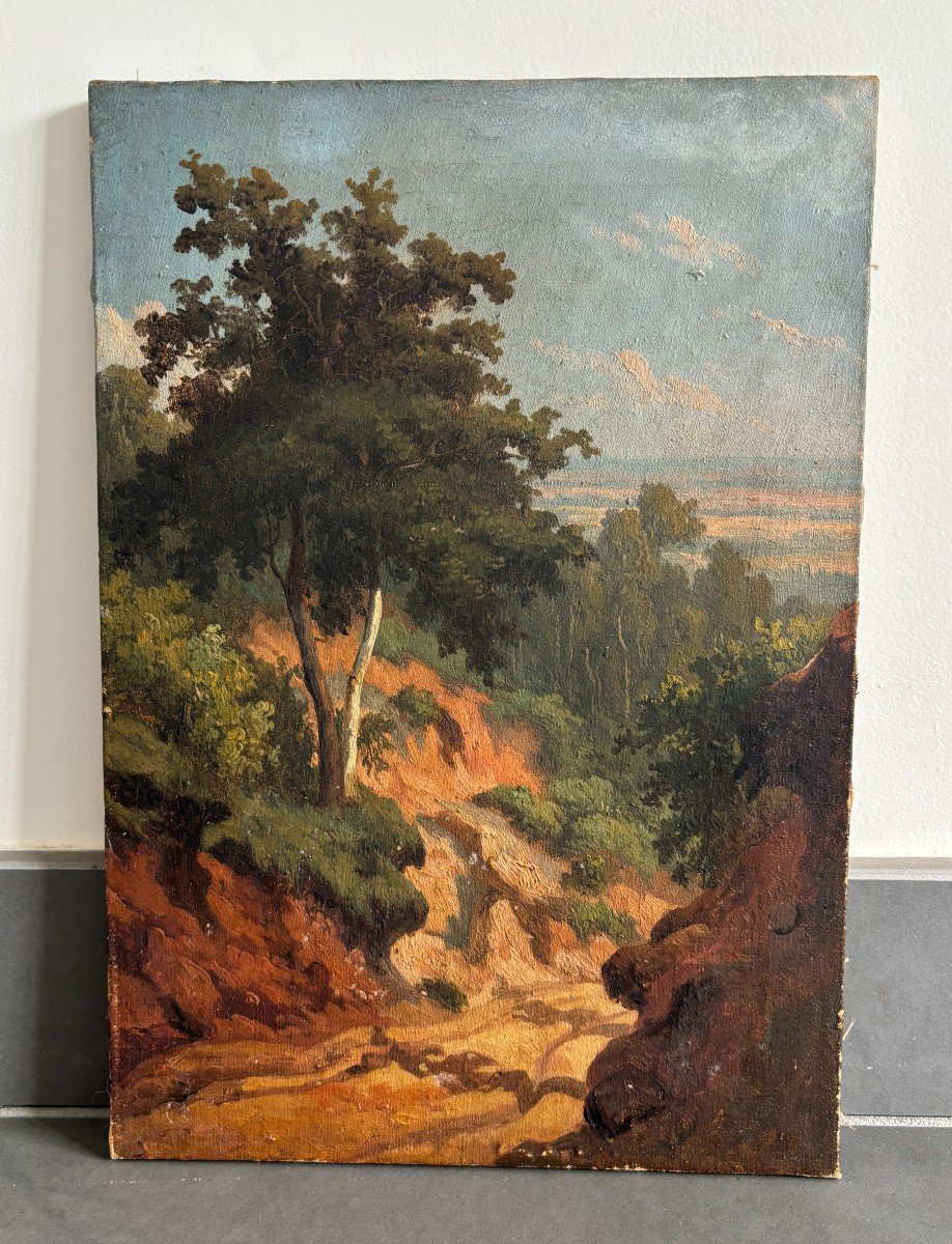 Mid-19th Century French School, Landscape, Oil On Canvas-photo-2