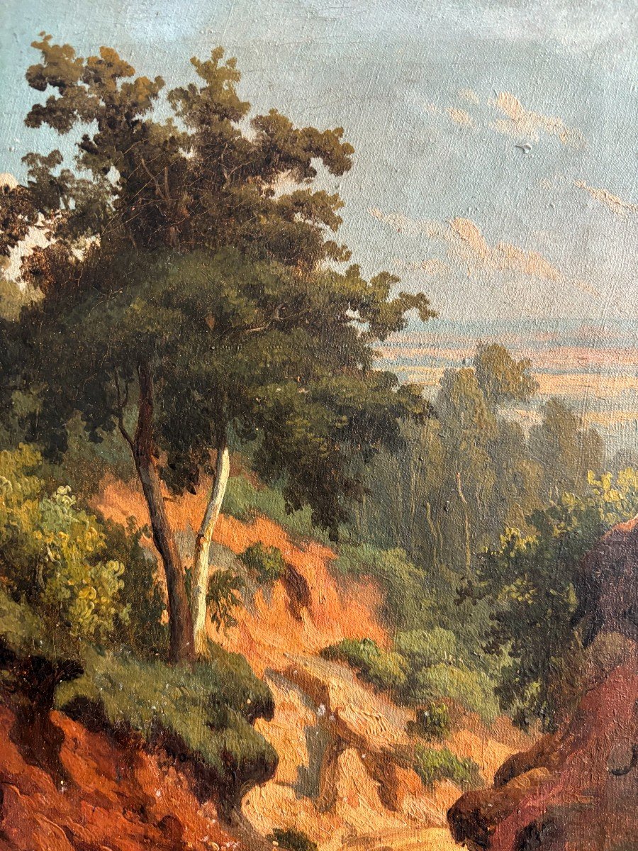 Mid-19th Century French School, Landscape, Oil On Canvas-photo-3