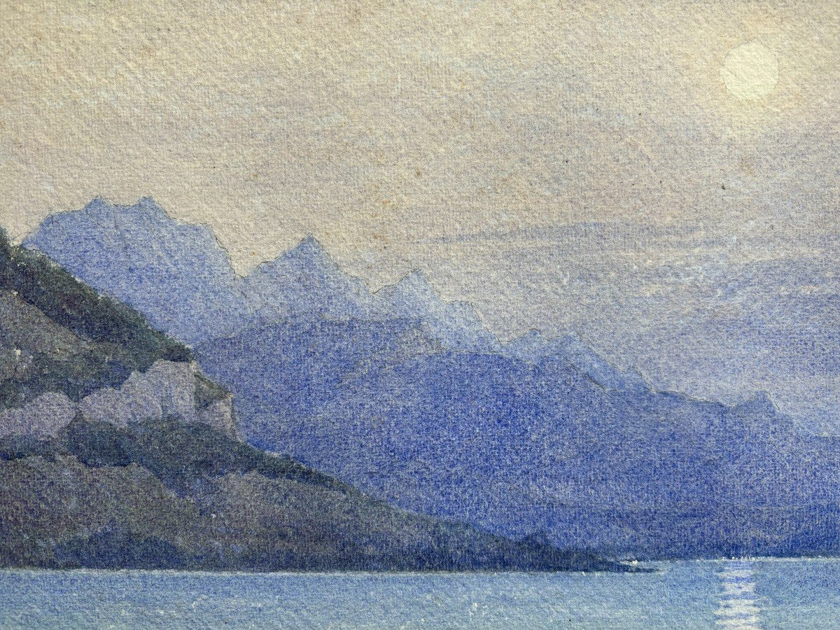 Lidindo Ferraz (1877-1951), Presumed View Of The Bay Of Rio In Brazil, Watercolor Drawing-photo-4