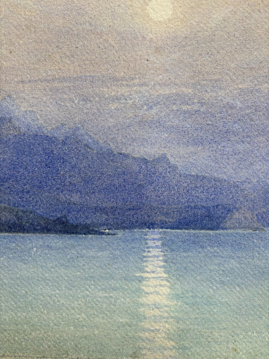 Lidindo Ferraz (1877-1951), Presumed View Of The Bay Of Rio In Brazil, Watercolor Drawing-photo-1