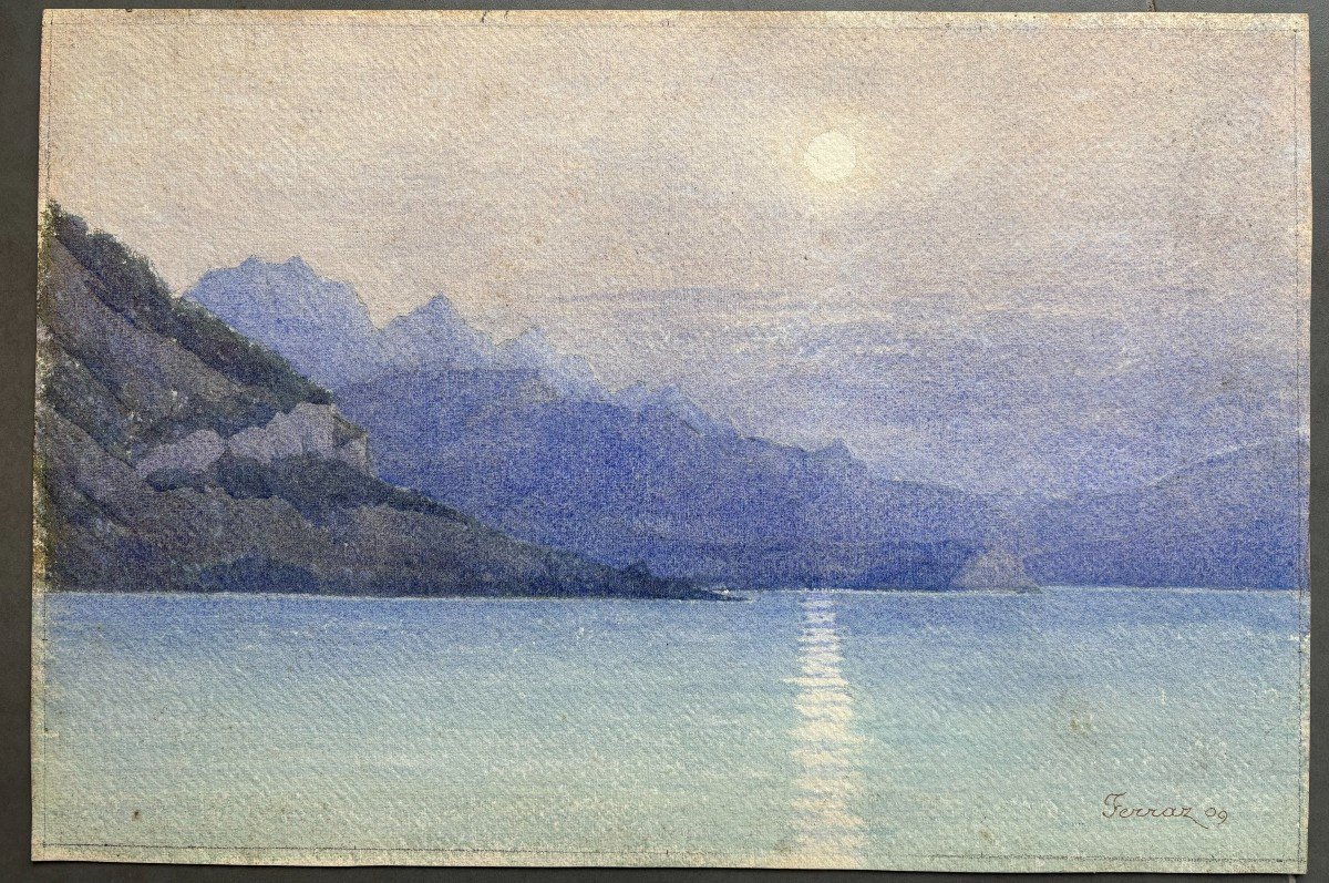 Lidindo Ferraz (1877-1951), Presumed View Of The Bay Of Rio In Brazil, Watercolor Drawing-photo-2