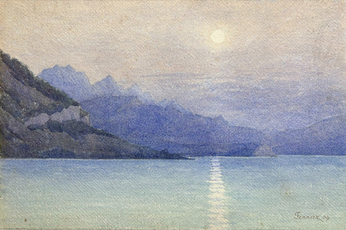 Lidindo Ferraz (1877-1951), Presumed View Of The Bay Of Rio In Brazil, Watercolor Drawing