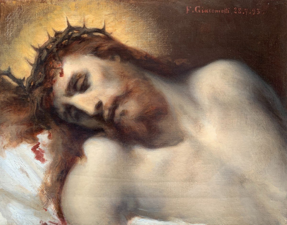 Félix Giacomotti (1828-1909), Christ à La Couronne, Huile Sur Toile, 1893