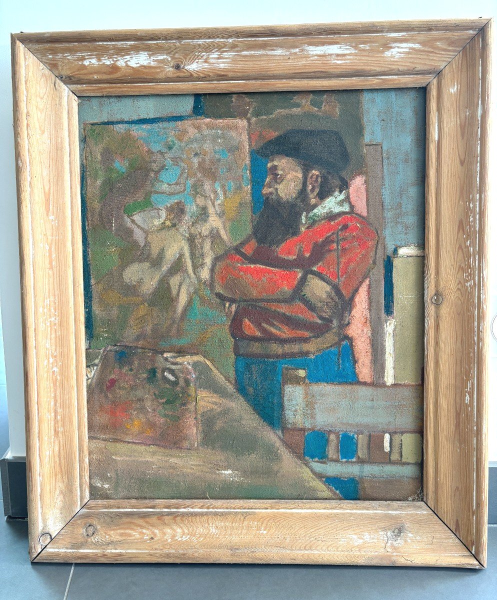 French School Of The 20th Century, Presumed Portrait Of Paul Cézanne In His Studio, Oil On Canvas-photo-1