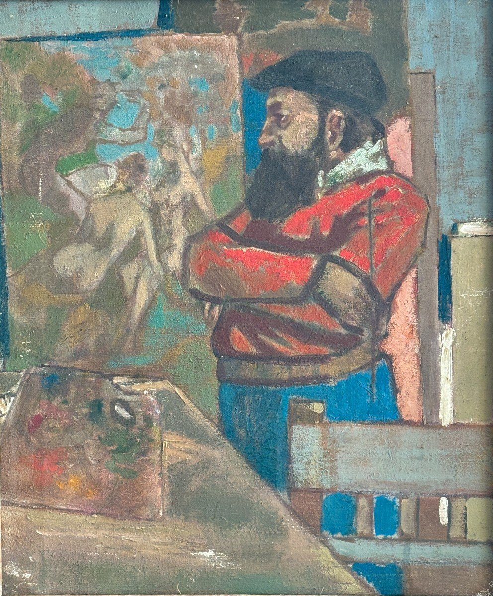 French School Of The 20th Century, Presumed Portrait Of Paul Cézanne In His Studio, Oil On Canvas