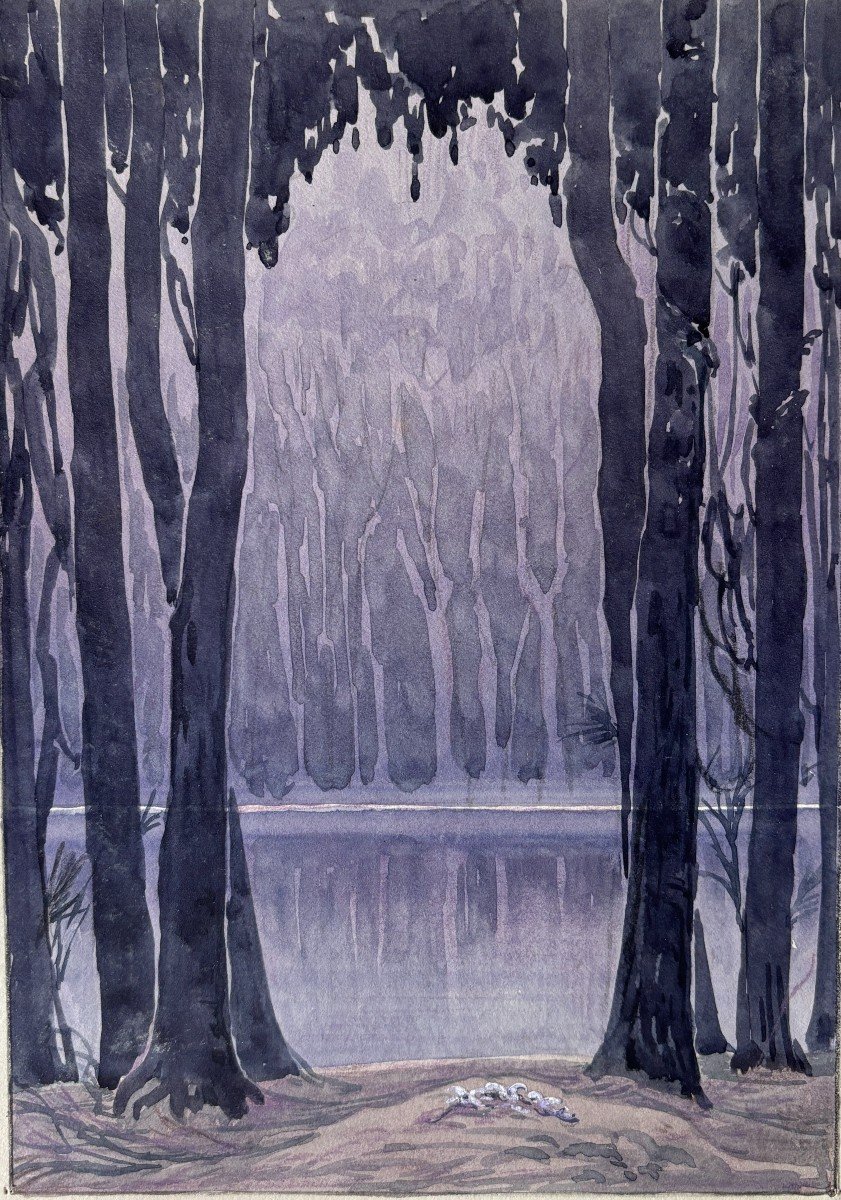 André Morisset (born 1876), Forest By The Lake, Drawing, Symbolism