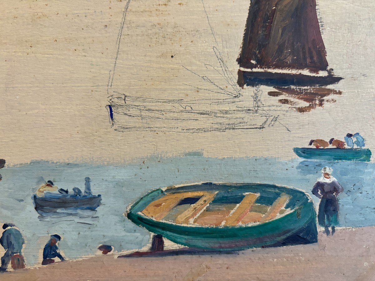 André Morisset (born 1876), Study Of Sailors And Boats In Brittany, Oil-photo-2