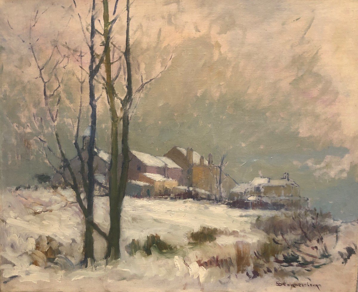 Léon Broquet (1869-1935), Paysage Hivernal, Huile Sur Toile, Impressionnisme, élève de Monet