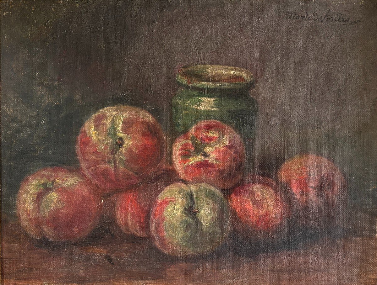 Marie Delorière (xixe-xxe), Née Specht De Bubenheim, Nature Morte Aux Pêches, Huile, Lyon