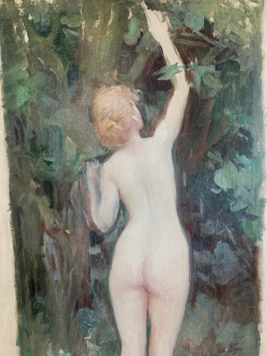 Ecole Française Vers 1900, Etude De Nu Femme De Dos: Esquisse, Huile Sur Toile-photo-2