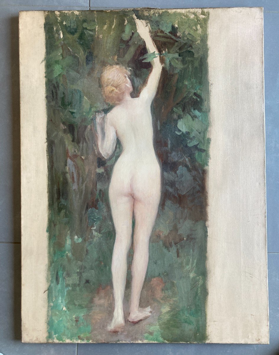 Ecole Française Vers 1900, Etude De Nu Femme De Dos: Esquisse, Huile Sur Toile-photo-3